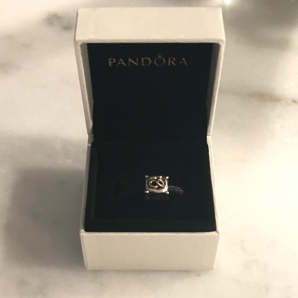 PANDORA 925 Ale Diamond Ring Pillow Two Tone Charm